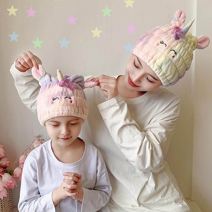 LCBD Microfiber Hair Towel Wrap for Kids, Unicorn Dry Hair Cap Suck Water, Absorbent Quick Girls Boys Hair Drying Towel, Lightweight Bouncy Hat Headscarf for Wet Hair