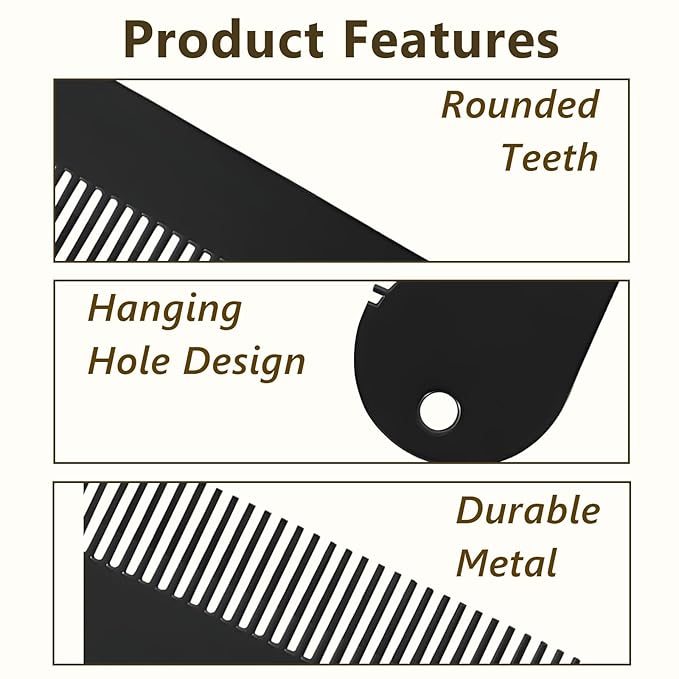 Jaasuee Metal Fine Tooth Portable Mini Pocket Beard Comb, Ideal for Thinner Hair and Beard, Black