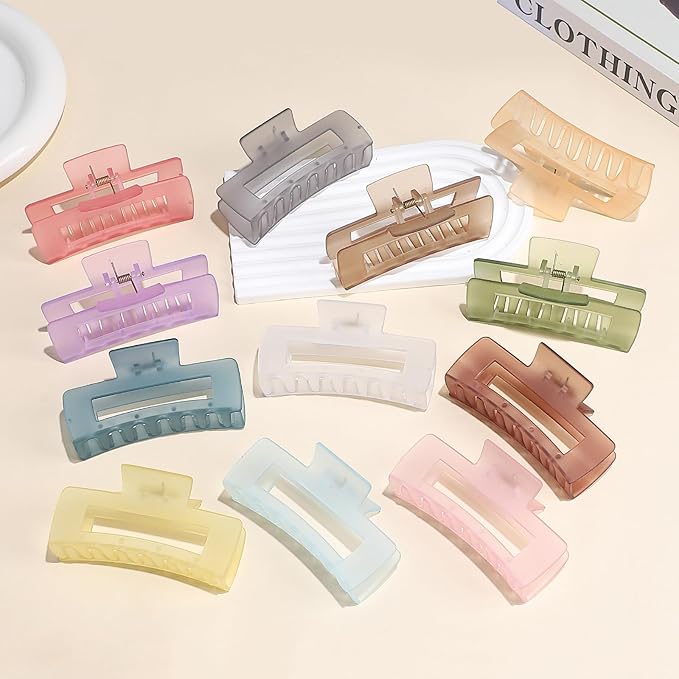 Sisiaipu 4.1 Inch Large Jumbo Jaw Square Clips for Thick Hair - 12 Pcs Bulk Hair Accessories for Women and Girls - Ice Cream