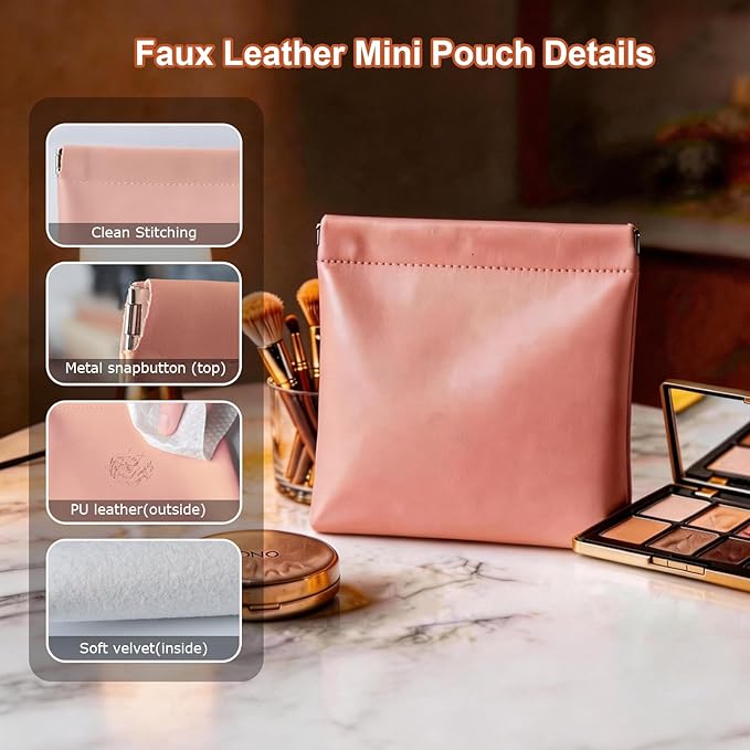 Muswelf 6 Pack 2 Sizes Small Makeup Pouches, Soft Squeeze Purse Pouches, PU Leather Coin Pouch, Sunglasses Case, Lipstick Case, Mini Travel Organizer for Women