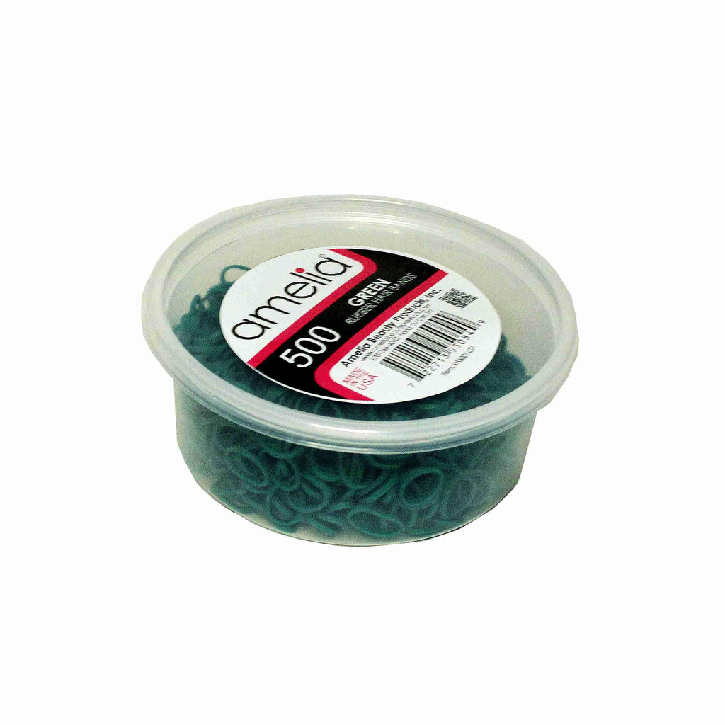 Amelia Beauty 500 Count Small Rubber Bands for Hair – ½" Green - USA - Recloseable Container - Mini Hair Elastics for Braids, Ponytails, Cornrows & Twists – Strong Hold Ponytail Holders