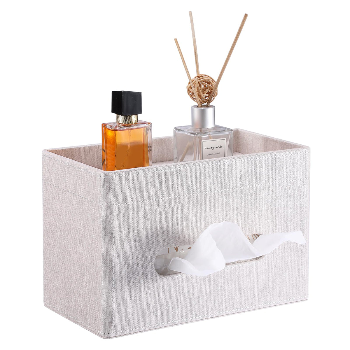 Sumnacon Tissue Box Cover with Storage Tray Rectangular Tissue Holder,Beige
