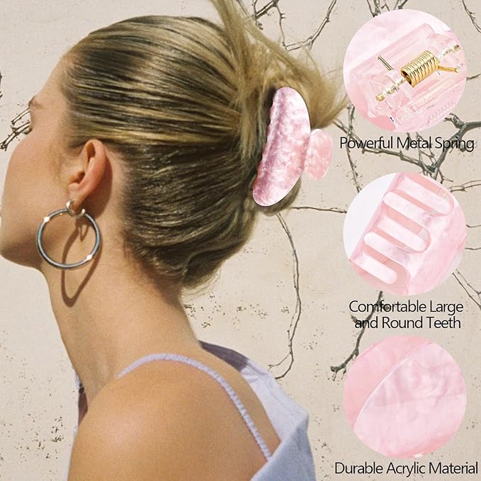 Canitor Claw Clips for Women Acrylic Marble Non-slip Emi Hair Clips for Thick Thin Hair Strong Hold Durable Banana Barrettes Cute Hair Accessories Black Pink White