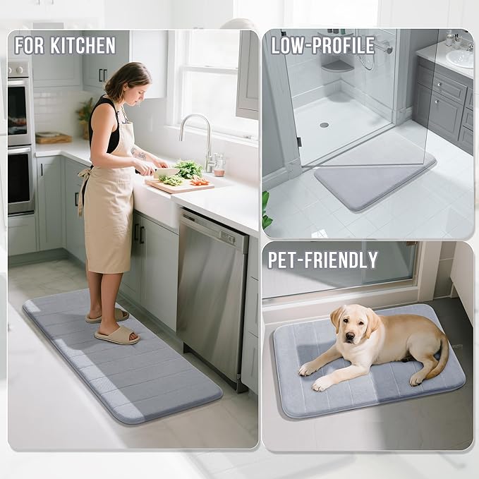 Yimobra Memory Foam Bath Mat Set 2 Piece - Super Soft Absorbent Quick Dry Bathroom Toilet Rugs, Machine Washable Non Slip Floor Carpet for Tub Shower & Single Sink (31.5x20 & 24x20, Silver)