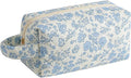 HHQQWZ Makeup Bag Travel Cosmetic Bag for Women, Zipper Make Up Pouch, Floral Flowers Toiletry Organizer Makeup with Handle, Cosmetic Travel Cloth Bag (Blue Floral)