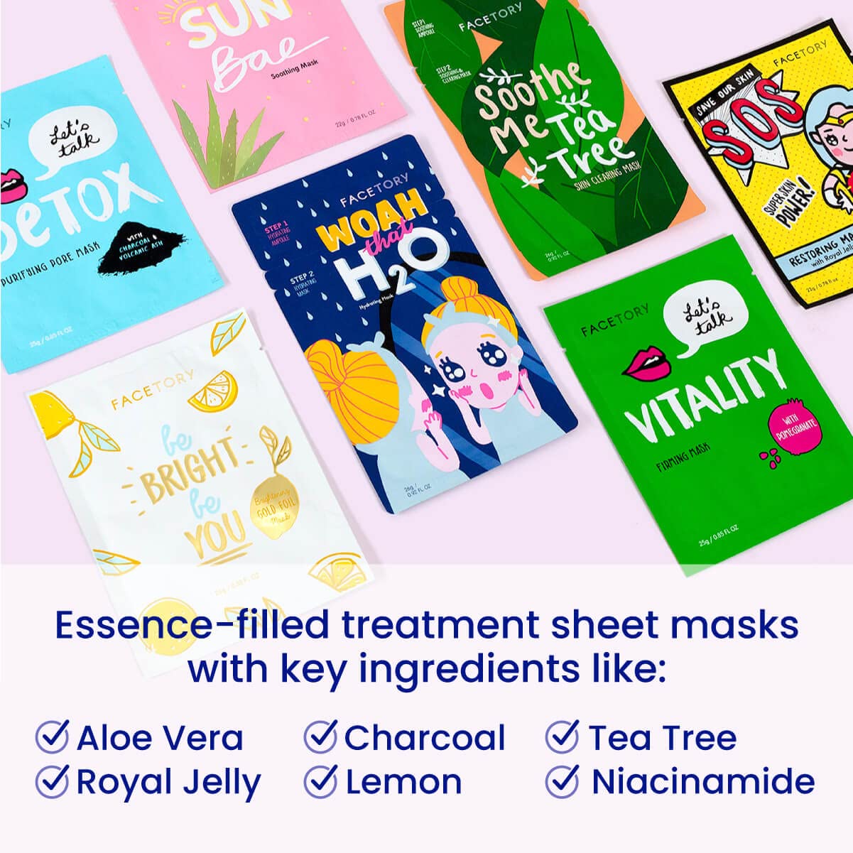 FACETORY Best of 7 Korean Face Mask Variety Pack, 21 Count