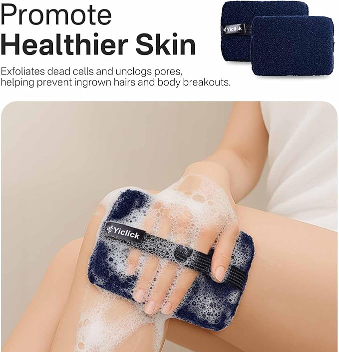 Yiclick Exfoliating Body Scrubber (2 Pack), Body Exfoliator Scrubber, Exfoliating Sponge for Shower Bath, Shower Loofah Luffa Lufa with Handle for Men Women, Dead Skin Exfoliator for Body Scrub