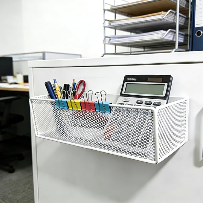 Magnetic Basket Organizer Holder for Fridge，Magnetic Shelf for Washing Machine， Magnetic Mesh Basket, White Rectangular Steel Shelf Organizer, 10.43 x 4.92 x 3.15 Inches (White, 1 pack)