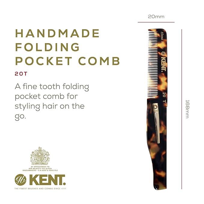 Kent Set Men's Hair Pocket Combs, 81T X-Small, 20T Fine Tooth Folding Comb. Best Hair, Beard and Mustache Grooming Kit for Travel and Home Care, Handmade in England