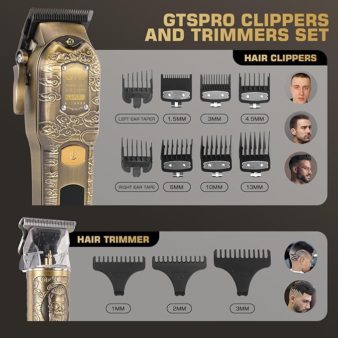 GTSPROProfessional Hair Clippers & Beard Trimmer Set for Men – Cordless Barber Clippers with LCD Display, Precision Trimmer & Travel Case – Gifts for Men Husband Father