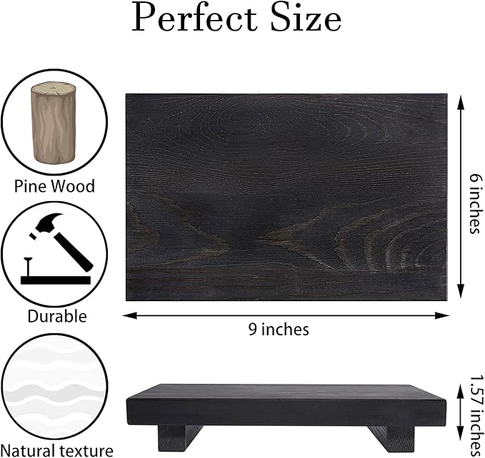 Bathroom Tray Wood Riser Kitchen Decor Soap Holder, 9" x 6" Black