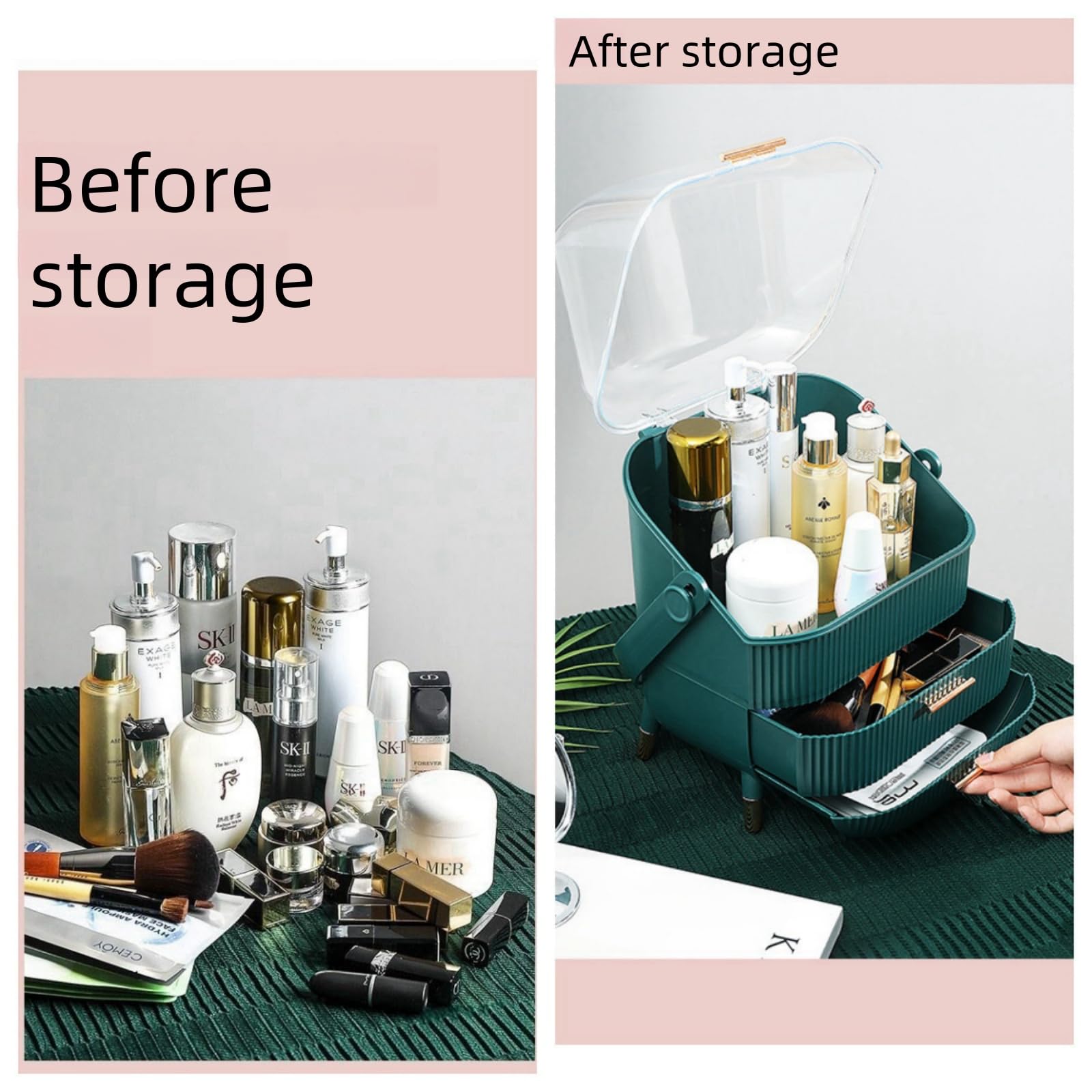 XAIODRAGONSKY Egg Makeup Organizer, Egg Shape(Oval) Makeup Storage Box Countertop Portable Vanity Cosmetics Organizer