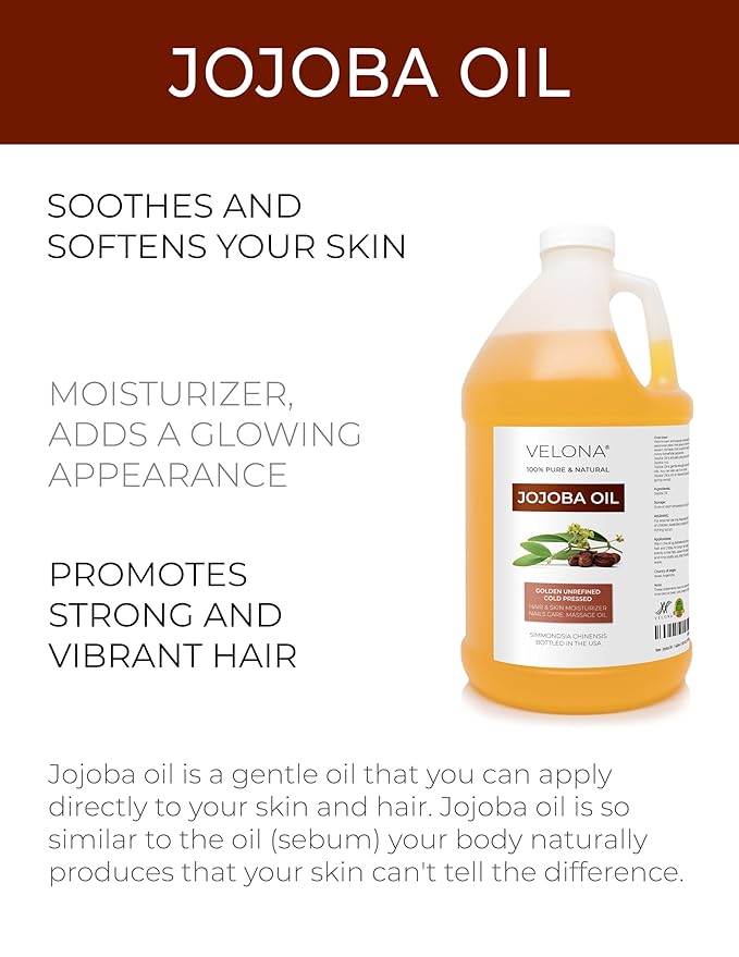 velona Jojoba Oil - 64 oz | 100% Pure and Natural | Golden, Unrefined, Cold Pressed, Hexane Free | Moisturizing Face, Hair, Body, Skin Care, Cuticles