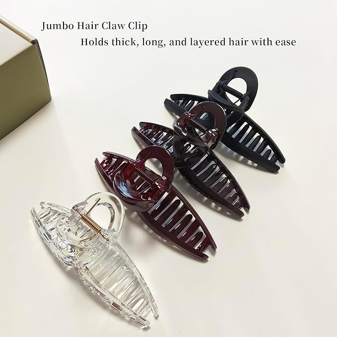Nalodu 5 Inch Extra Large Claw Clips, 13 cm No Slip Jumbo No Slip XL Hair Clips for Thick Long Curly Hair, Big Hair Claw Clips, 4 Pack