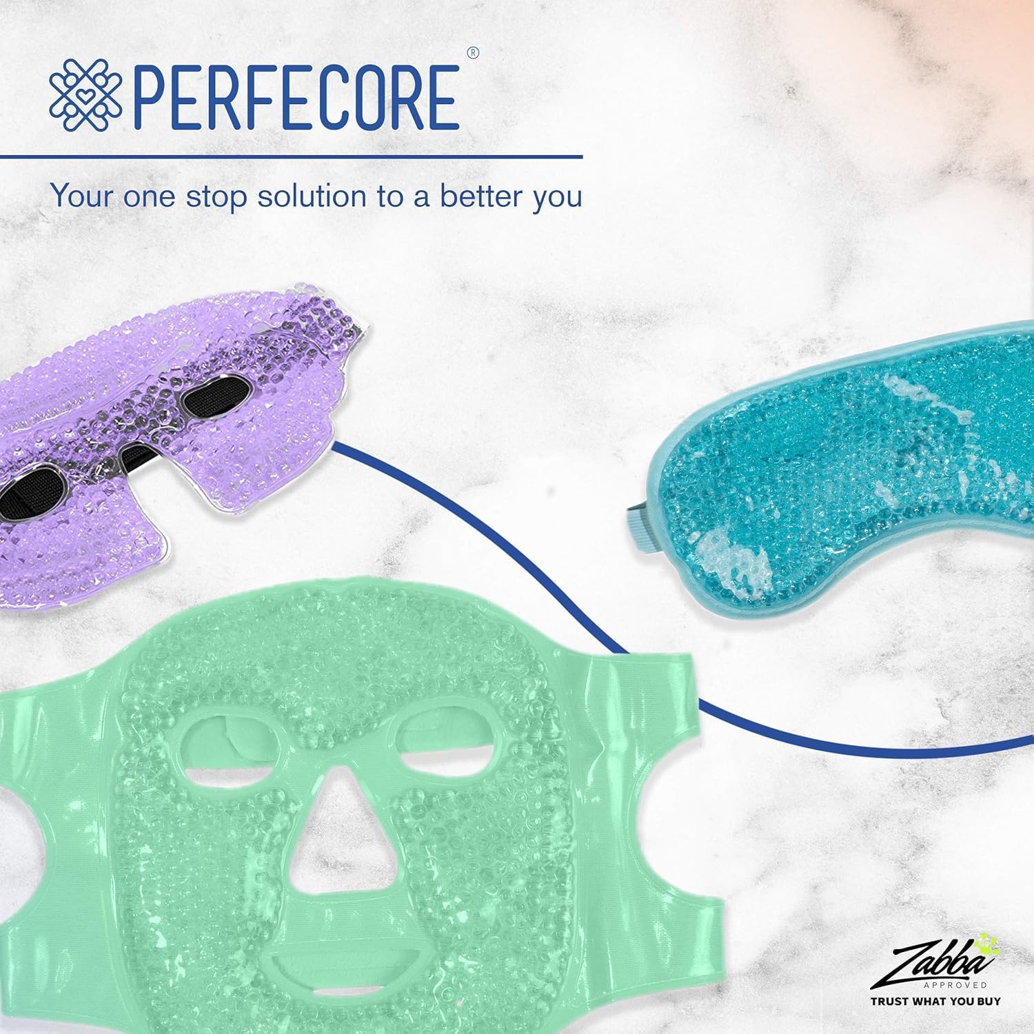 Perfecore Eye Mask Get Rid of Puffy Eyes Migraine Relief, Sleeping, Travel Therapeutic Hot Cold Compress Pack with Cover Gel Beads, Spa Therapy Wrap for Sinus (White)