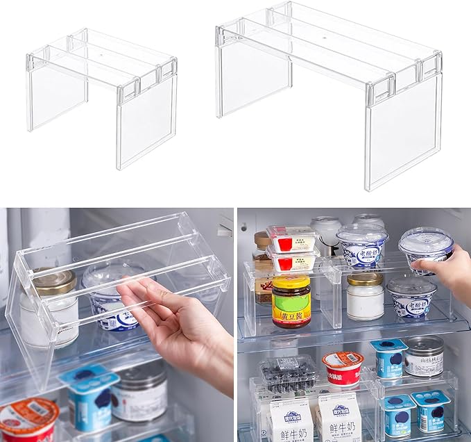 Multi Purpose Layered Fridge Rack Space Saving Kitchen Organiser Shelf Accessory Transparency Cosmetics Desktop Stand Layered Refrigerator Divider