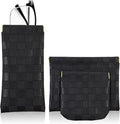 3PCS Small Makeup Bag for Women, Mini Cosmetic Bags Leather Pocket Pouch Purse,Snap Closure Waterproof Portable Bag,Checkered Storage Travel Bag for Lipstick Change Glasses Coin Cards (Black)