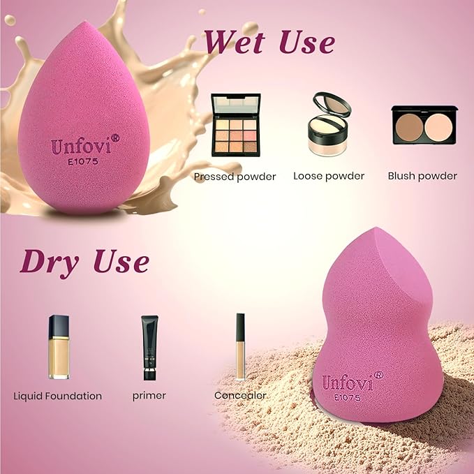 Makeup Sponge Set (4 Shapes 7 pcs) - Latex-Free Blending Sponge for Liquid, Cream & Powder, Soft Reusable Beauty Sponge for Wet/Dry Application, Face Foundation Blender (Rose Red)