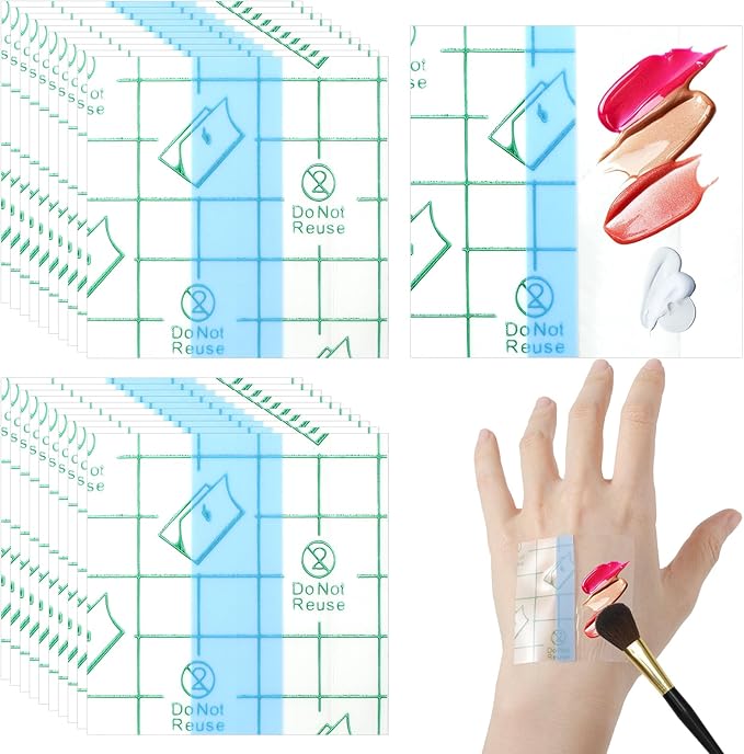 Qianyu 100 Pieces Makeup Hand Palette Single Use Makeup Mixing Palette Professional Makeup Artist Must Haves Disposable Transparent Waterproof Cosmetic Tray Adhesive Tape for Women and Girls
