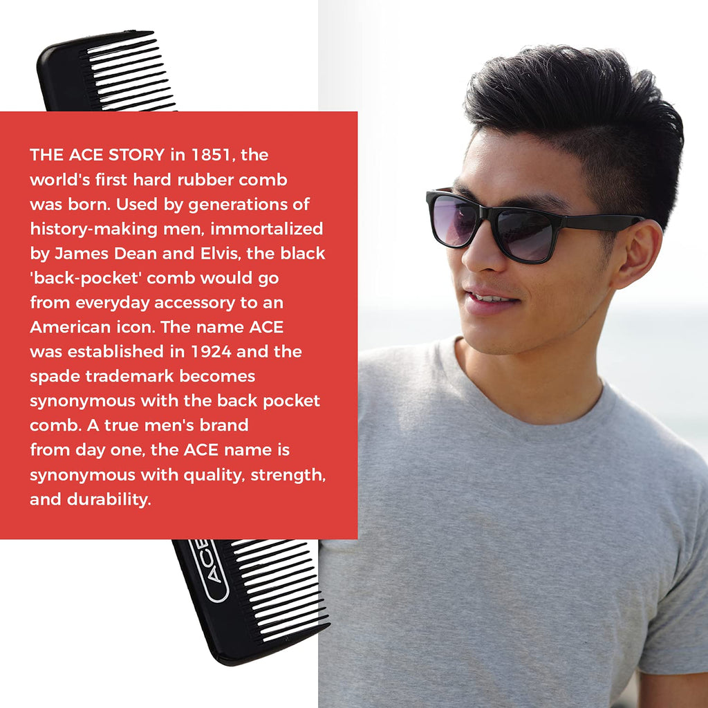 ACE Pocket Fine Tooth Comb - 4.5 Inch, Black - Great for All Hair Types - Fine Comb Teeth for Thin to Medium Hair - Durable for Everyday and Professional Use