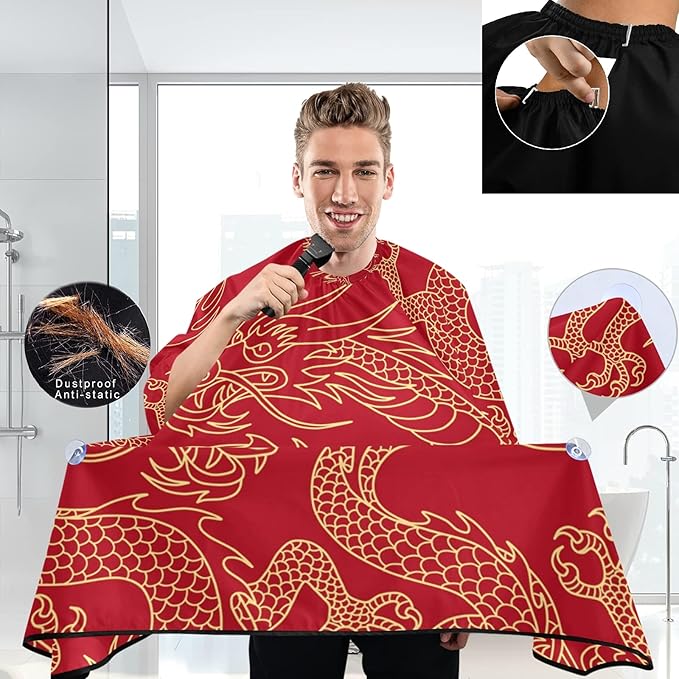 Visesunny Barber Cape - Red Pattern Polyester Hair Cutting Salon Apron Anti-Static Water-Resistant Shaving Cloth Bib