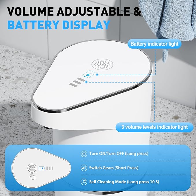 Automatic Soap Dispenser,Touchless Hand Wall Mount Rechargeable 3 Gear Adjustable Electric Soap Dispenser 350ml with Infrared Motion Sensor for Bathroom,Kitchen,Office, White Gel