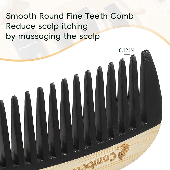 Bamboo Detangling Comb, Anti Static Comb for Curly, Thick, Think Hair & Beard, Eco-Friendly Durable Bakelite Infused Hair Comb for Women,Men (Wide Tooth with Handle)