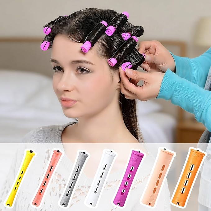60 Pcs Perm Rods for Long Hair, Cold Wave Perm Rods Set for Women's Long & Short Plastic Curling Rollers for Hair Curling and DIY Hairdressing Styling Tool（0.28 x 3.22 inches）