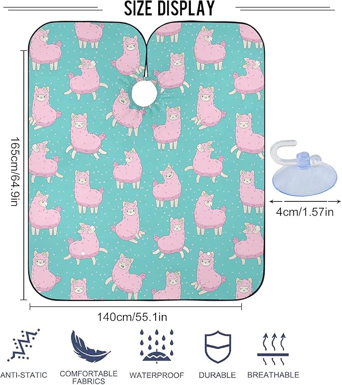 Visesunny Barber Cape - Cute Pink Llama Dot Polyester Hair Cutting Salon Apron - Anti-Static, Water-Resistant Shaving Bib