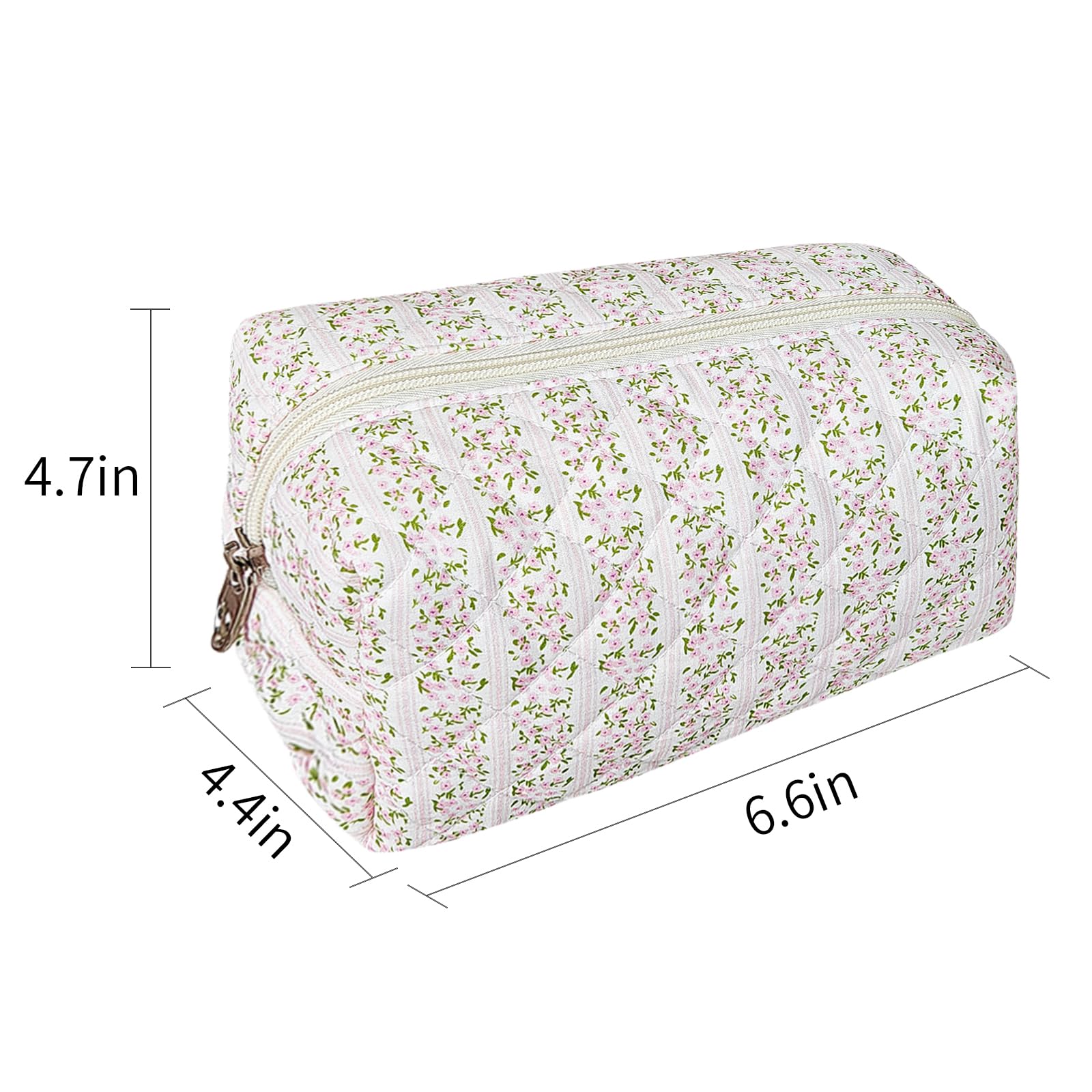 GISMTR Quilted Makeup Bag Floral Cotton Make up Bag Puffy Coquette Makeup pouch Aesthetic Cute Travel Toiletry Bag for Women Girls