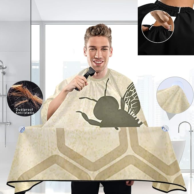 visesunny Barber Cape Vintage Bee Polyester Hair Cutting Salon Cape Apron Anti-Static Haircut Water-Resistant Shaving Cloth Beard Shaving Bib Hairdressing Cape