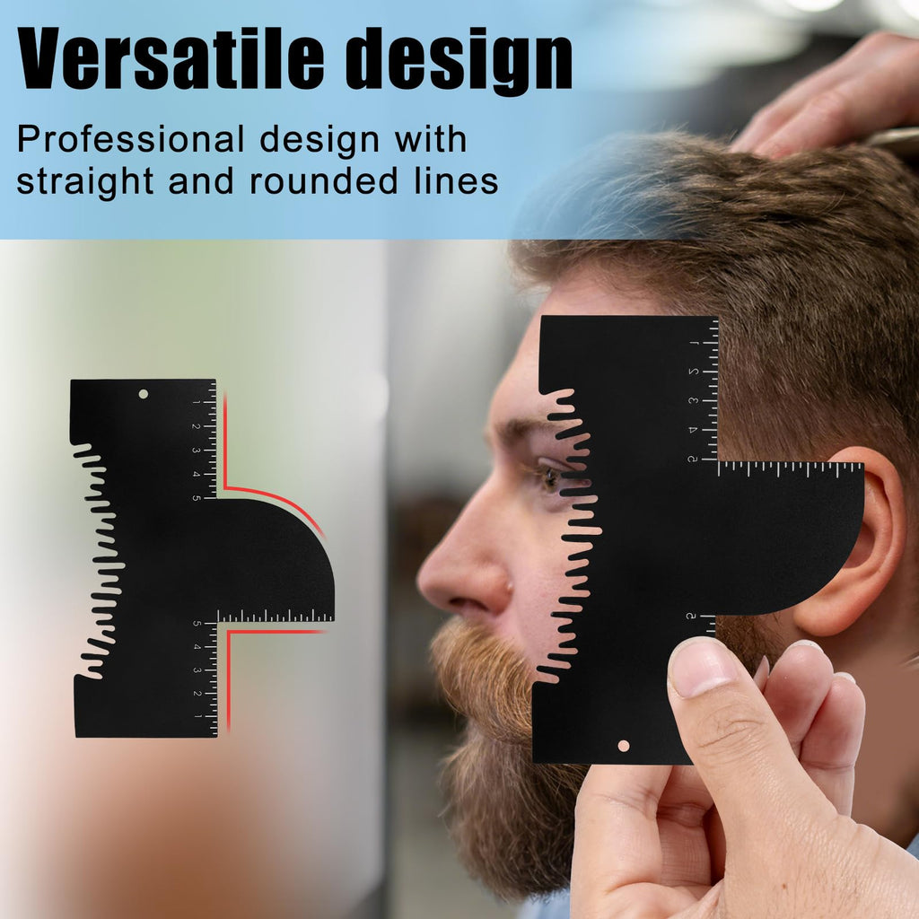 Penitue 2pcs Barber Enhancement Cards with Measurement Indicators, Reusable Hairline & Beard Shaping Tool Color Spray Edge Alignment Tool for Men's Beard & Hair Styling (Black)