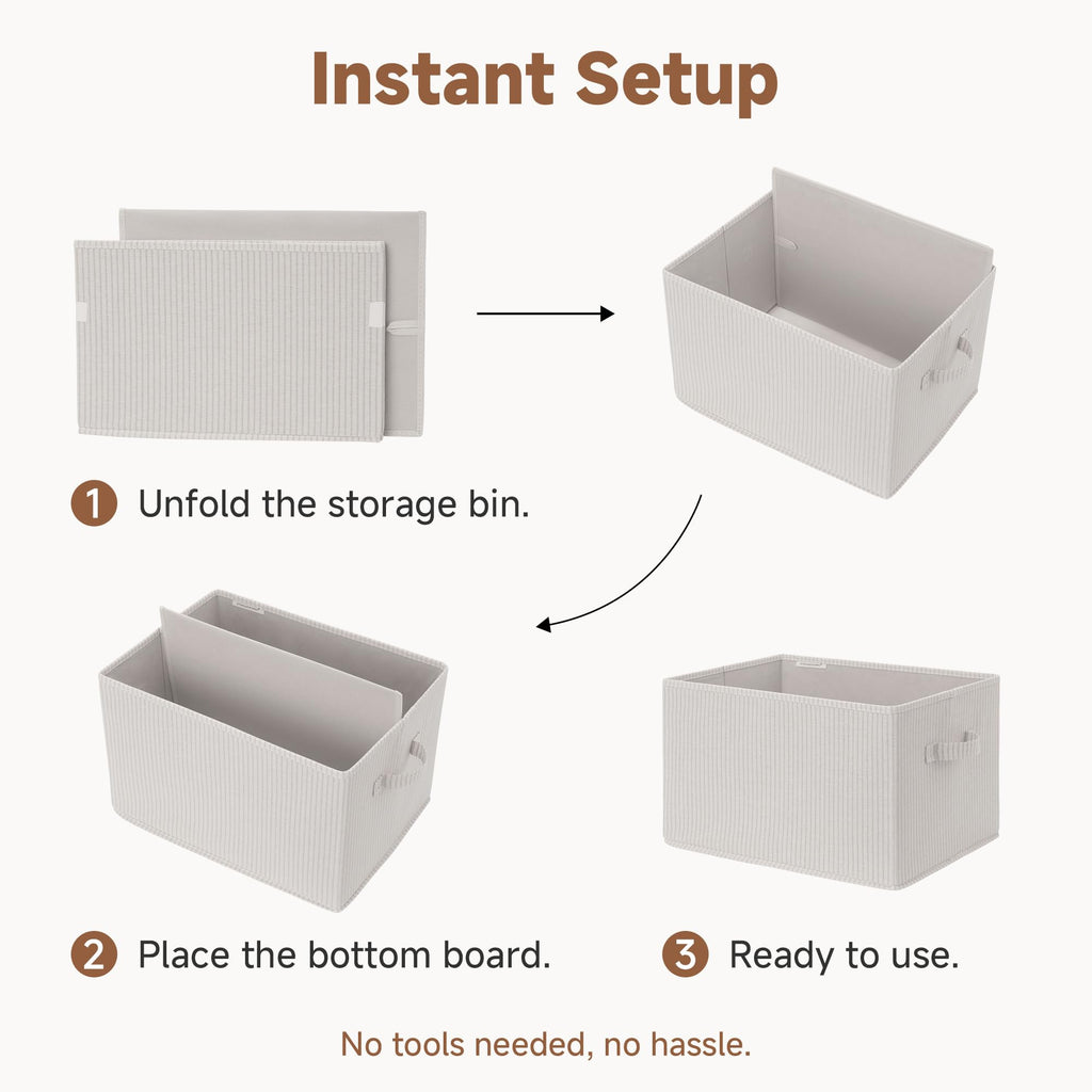 StorageWorks Foldable Shelf Organizer Bins, Closet Storage Baskets for Clothes, Storage Bins for Organization, Beige Stripes, 3-Pack, Extra Large
