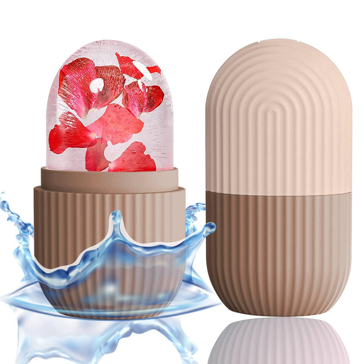 XHJRI Ice Face Roller Massager,Ice Cube Roller for Face, Eyes and Neck Naturally Conditioning and Skin Care,De-Puff Eye Bags,Reduce Migraine Pain,Reusable Massage Silicone Ice Mold (Beige)