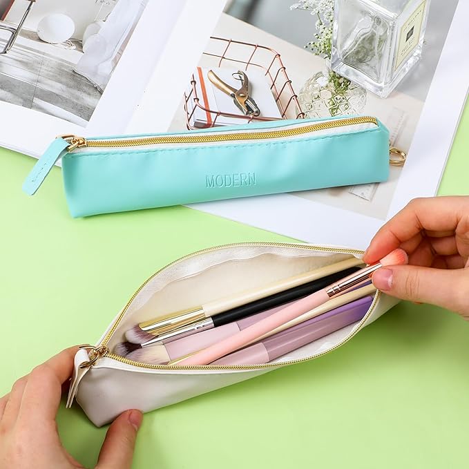 Tucnoeu 2pcs Small Leather Pouch Mini Cosmetic Bag for Purse Small Make Up Bag with Zipper Portable Small Cosmetic Organizer for Women and Girls(blue white)