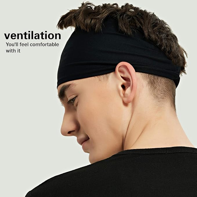 Pilamor Sports Headbands for Men (5 Pack),Moisture Wicking Workout Headband,Sweatband Running,Cycling,Football,Yoga,Hairband Women and Men(black5)