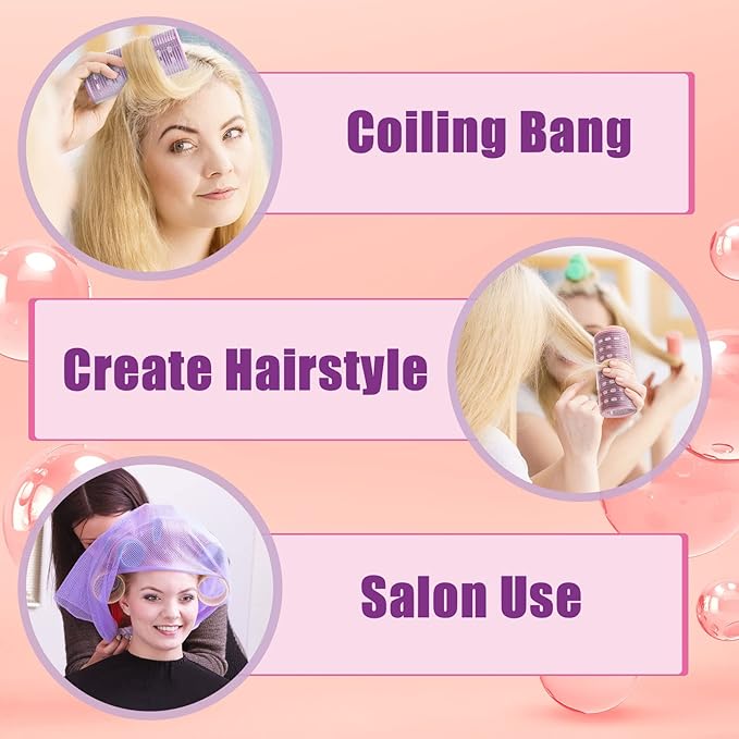 WILLBOND 4 Pcs Long Hair Rollers for Bangs Aluminum Core Curlers Thermal Self Grip Roller for Long and Medium Hair Women Hairstyle(4.7 x 2 Inch,Purple)