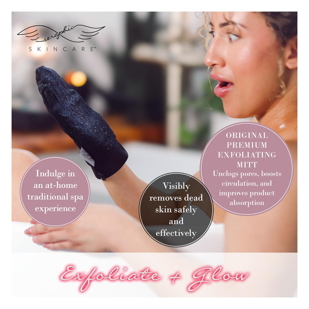 Seraphic Skincare Original Premium Exfoliating Mitt for Body (1pc) – 100% Vegan Viscose Traditional Body Scrub Glove Kessa Korean Washcloth – Body Exfoliator for Self-Tan Removal & Keratosis Pilaris