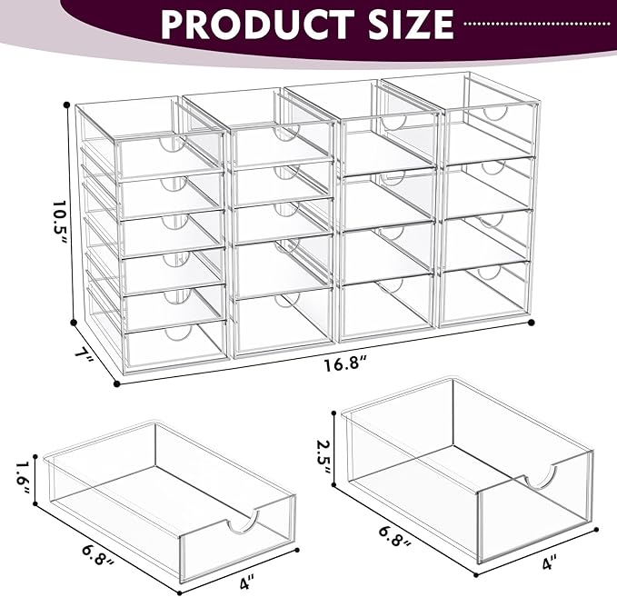 Acrylic Makeup Organizer with 19 Drawers,Storage Drawer Organizer
