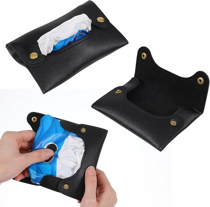 Pocket Tissue Holder, Tissue Holder for Purse, Pocket Paper Towel, Soft PU Leather Reusable Travel Pouch Paper Box Bag for Face Towels, Black