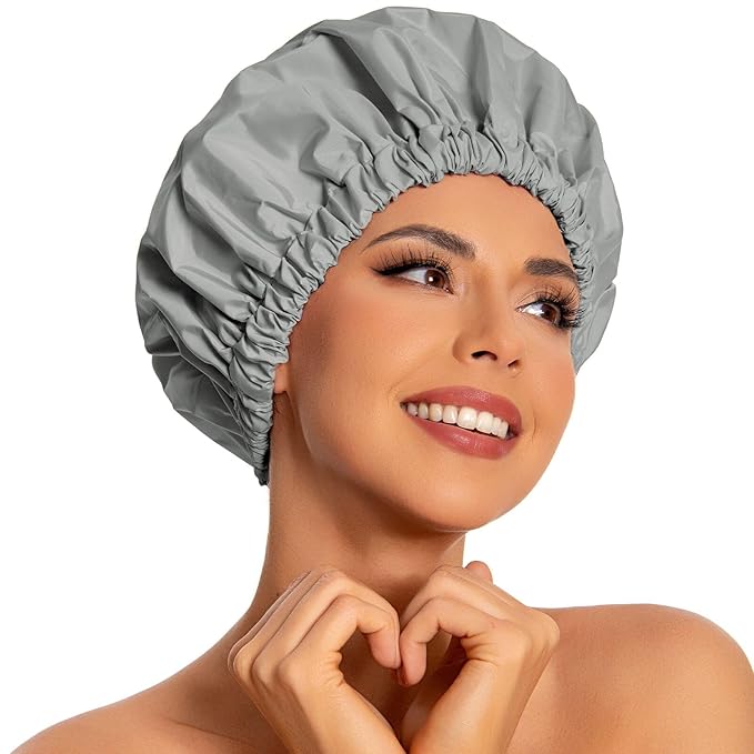 Edoneery Reusable Shower Caps for Women, Waterproof Long Hair Bonnet