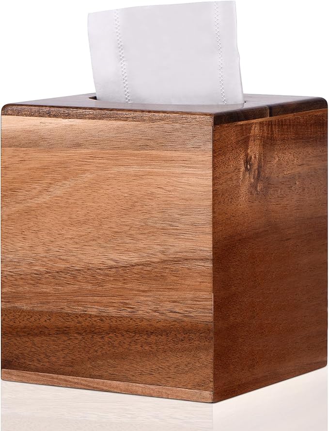 KYDIFS Tissue Box Cover Square, Acacia Wood Tissue Box Holder with Slide-Out Bottom, Wooden Tissue Box Cover Cube for Bathroom, Bedroom, Dinner Table, Office,Kitchen