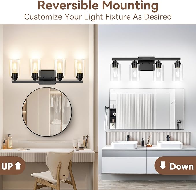 VerRon Black 4 Lights Bathroom Light Fixtures Over Mirror 27 Inches