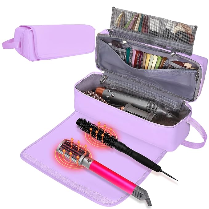 FAMOPLAY Hair Tools Travel Bag with Heat Resistant Mat Hair Styling Accessories Storage Case for Hair Dryer Flat Iron Straightener Curling Iron Haircare Accessories Travel Essentials for Women