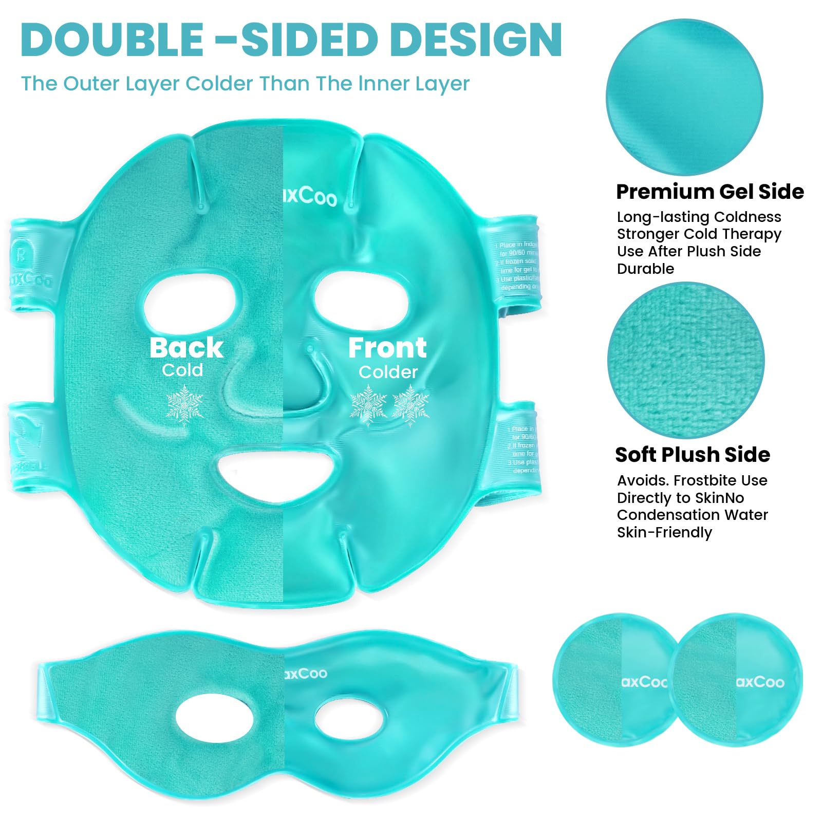 RelaxCoo Ice Face Eye Mask for Dark Circles and Puffiness Cold Warm Compress, Gel Cold Cooling Face Mask Package for Women and Men, Migraines, Headache, Stress and Relaxation