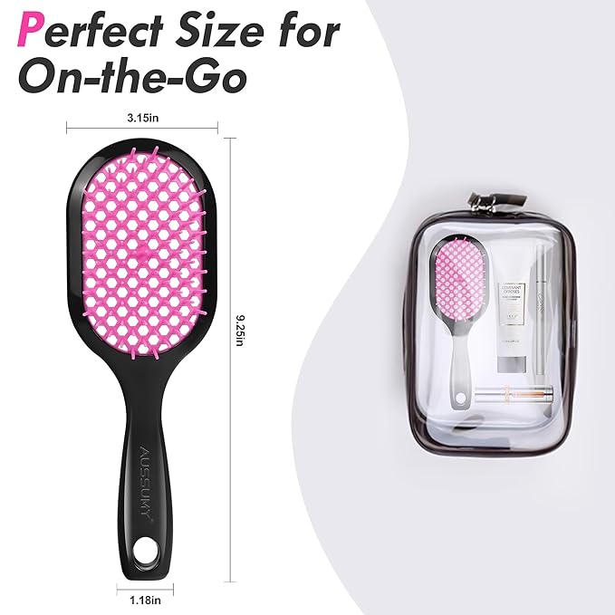 Aussumy Vented Detangling Hair Brush - 2 Pack Detangler Hairbrush for Effortless Tangle Removal - Ultra-Soft Bristles -For Natural Curly Straight Wet Dry Damaged Hair for Women Men Kids - Black & Blue