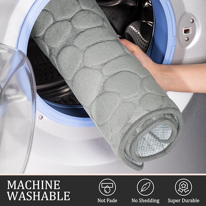 YIHOUSE Bathroom Rugs Mat Set, Memory Foam Bath Mat 5 Piece Gray