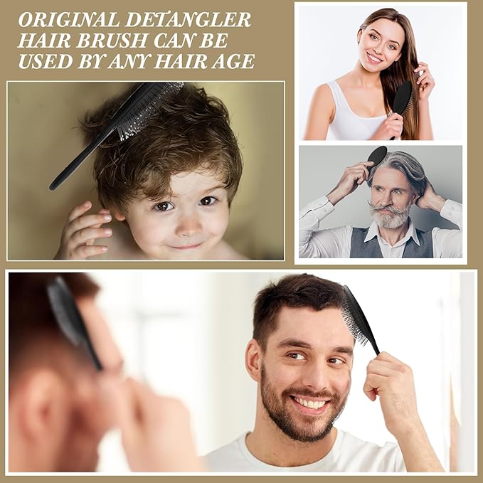 Nuenen 6 Pcs Wet Detangler Hair Brush Travel Dry Hair Brushes Detangling Hairbrush with Soft Bristles for Women Men Girls Boys(Black)