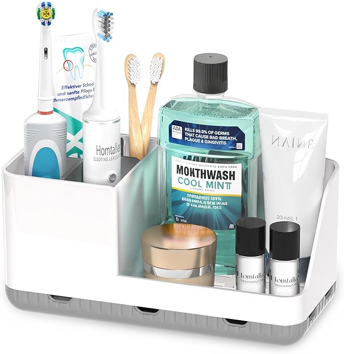 Homtalker Toothbrush Holders for Bathroom Counter - Detachable Bathroom Organizer and Storage Electric Toothbrush and Toothpaste Holder, Bathroom Decor Accessories for Countertop, Shower, Sink
