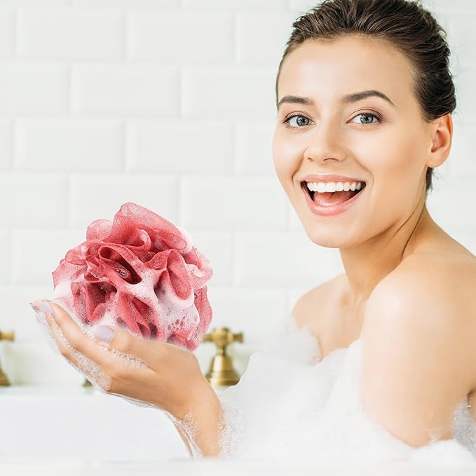 4 Pack Bath Sponge, Bath Shower Loofahs Mesh Pouf Sponge Body Scrubber Exfoliator Scrubber - 50g/Piece